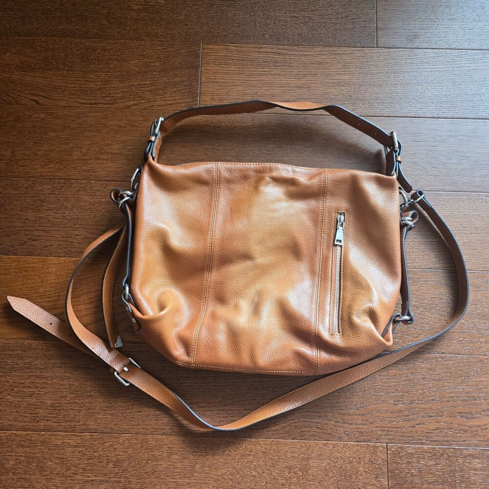 Leather Tote with Front Zip Pocket